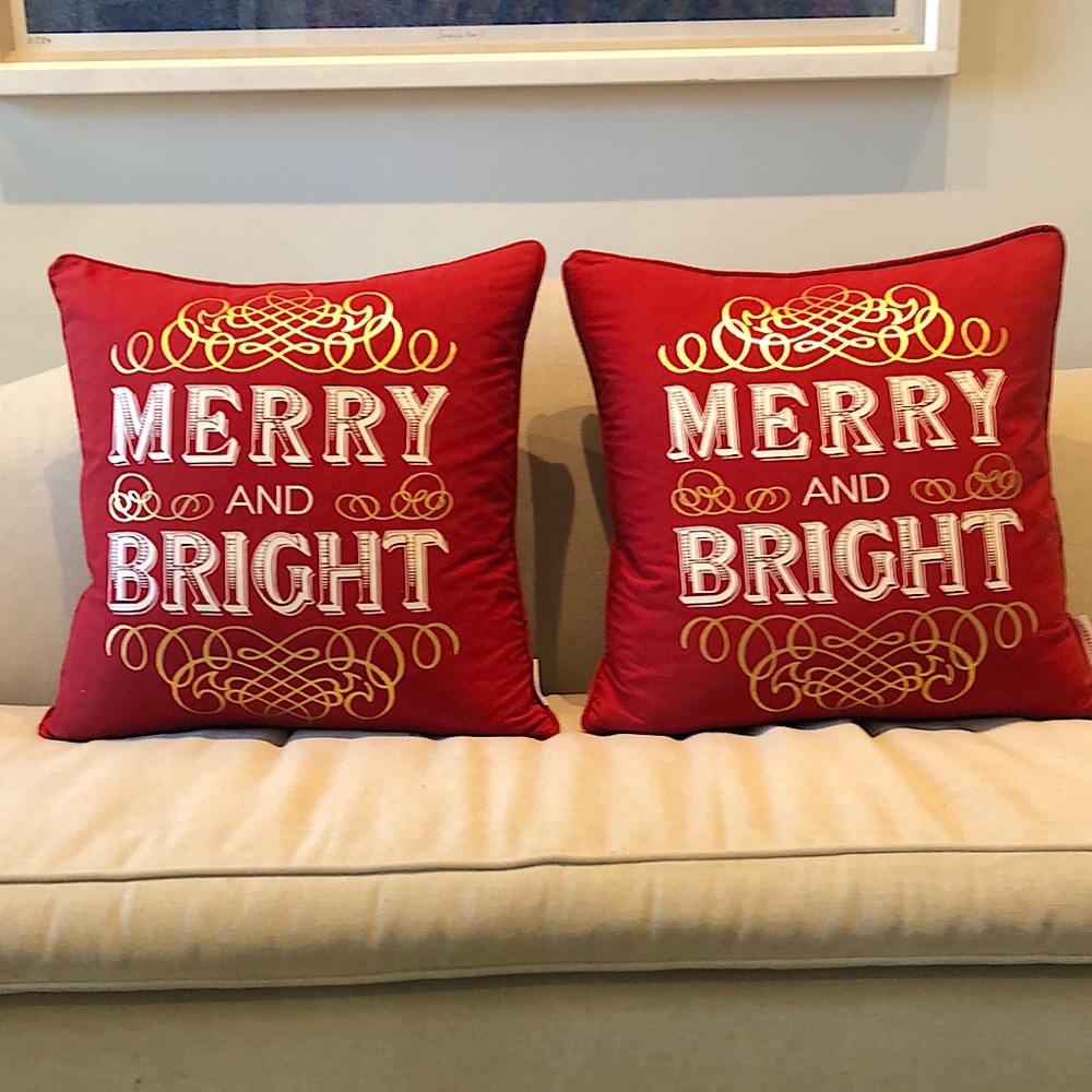 Merry and Bright Square Holiday Pillow Covers (2)